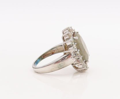 925 Sterling Silver Vintage Ring Oval Cut Gemstone Halo Topaz  Sz 7  RG29850