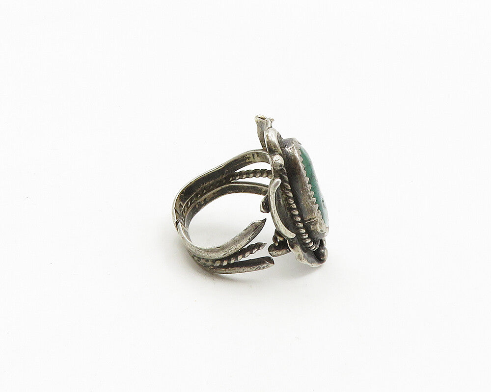 NAVAJO 925 Silver  Vintage Turquoise Feather Cocktail Ring Sz 6  RG18716