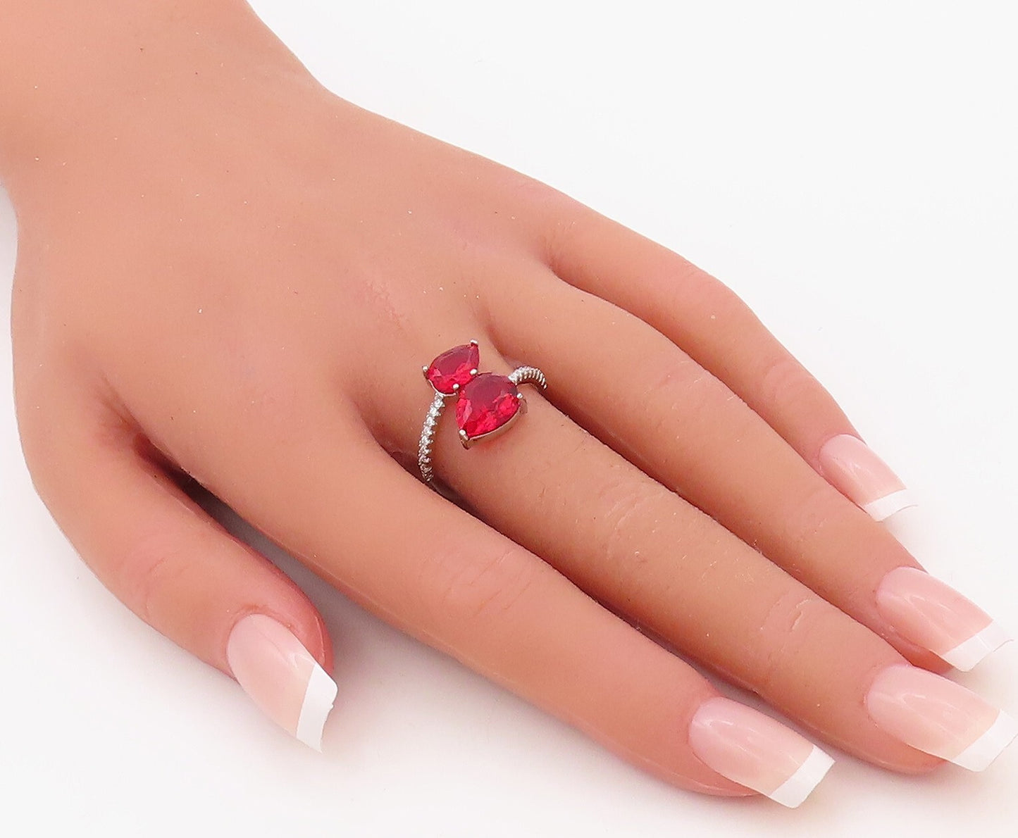 925 Sterling Silver Vintage Ring Drop Cut Red & White CZ Bypass  Sz 7.5  RG30288