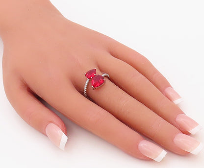 925 Sterling Silver Vintage Ring Drop Cut Red & White CZ Bypass  Sz 7.5  RG30288