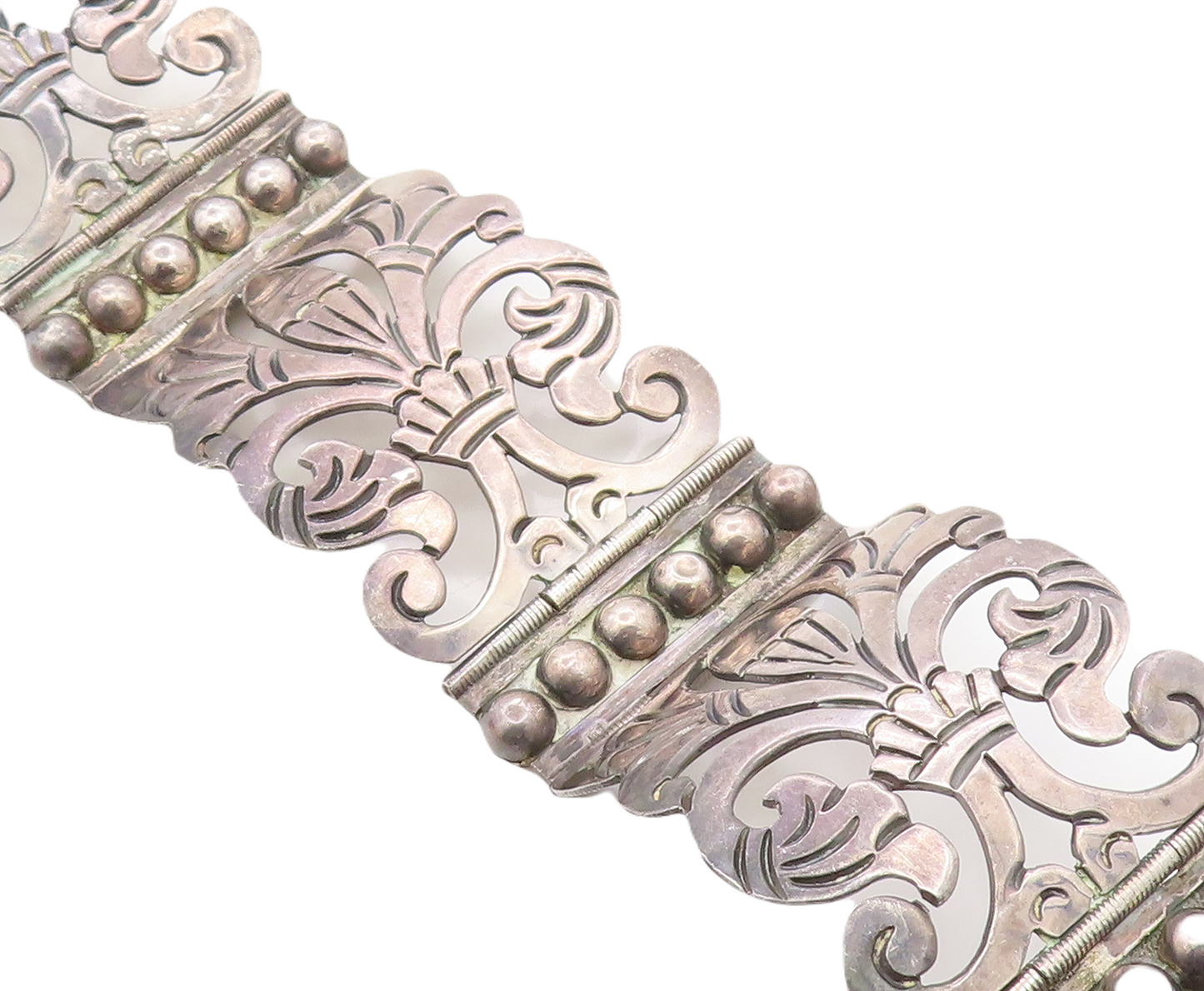 EOR MEXICO 925 Silver  Vintage Dark Tone Open Swirl Chain Bracelet  BT3030