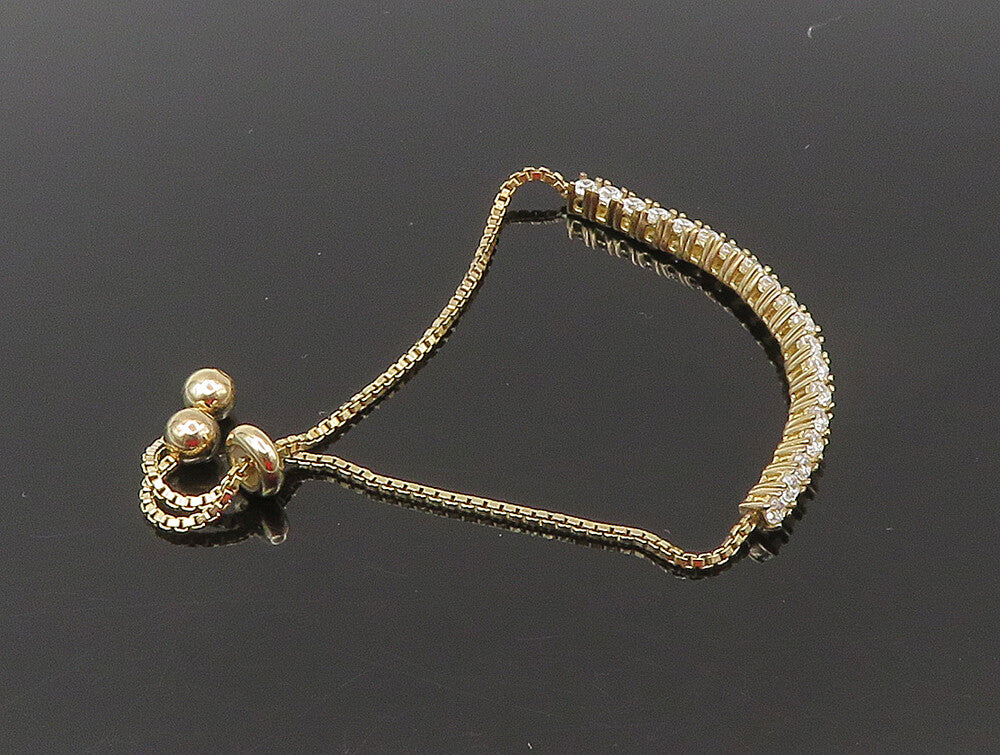 Gold Over 925 Silver  Cubic Zirconia Adjustable Child Box Chain Bracelet BT1098