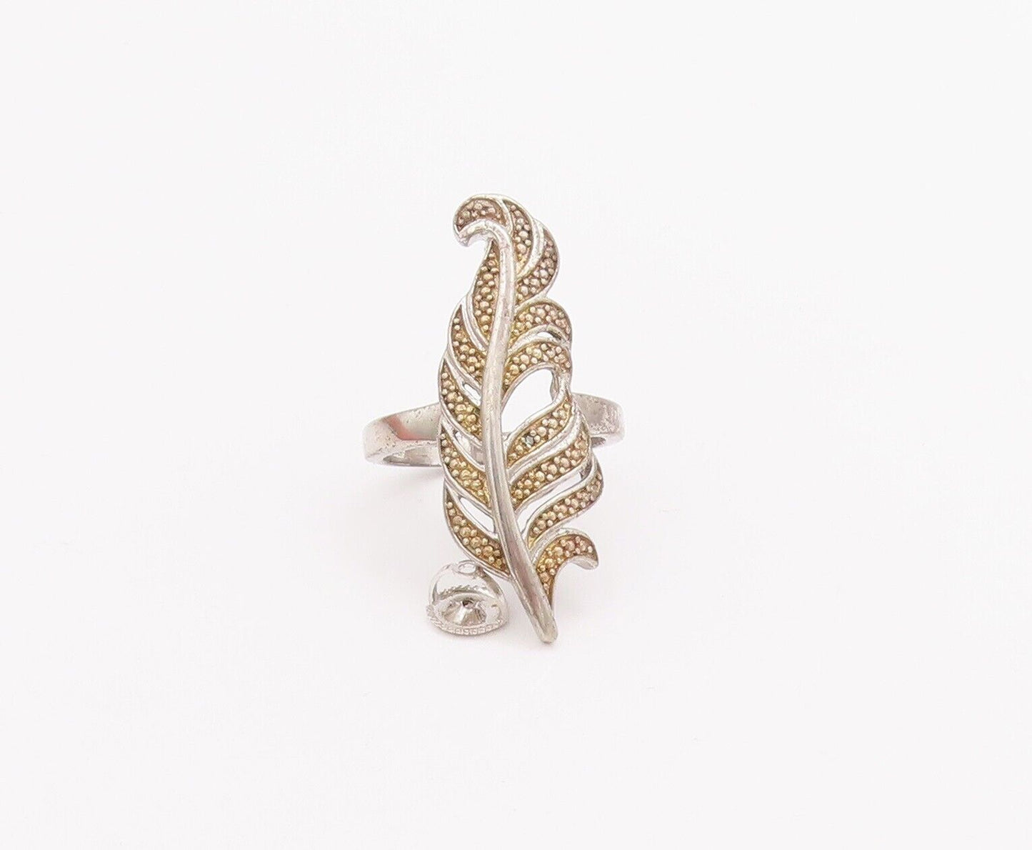 925 Sterling Silver Vintage Ring Designer Beaded Carved Leaf  Sz 7  RG28347