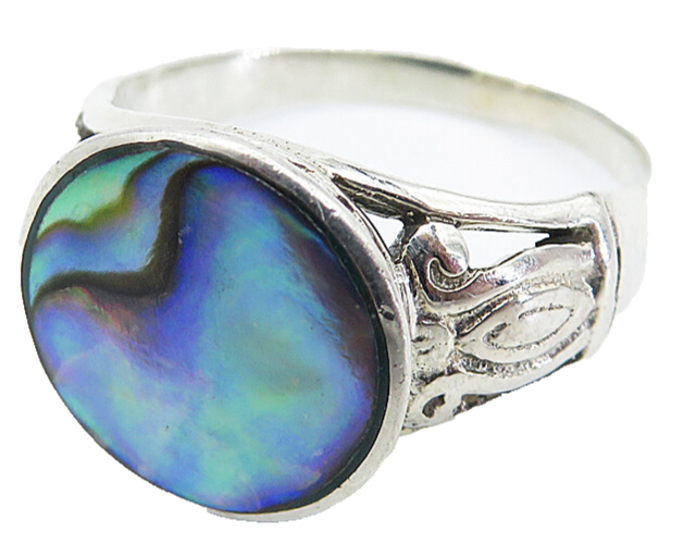 925 Sterling Silver  Inlaid Abalone Shell Shiny Solitaire Ring Sz 6.5  RG8591