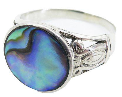 925 Sterling Silver  Inlaid Abalone Shell Shiny Solitaire Ring Sz 6.5  RG8591