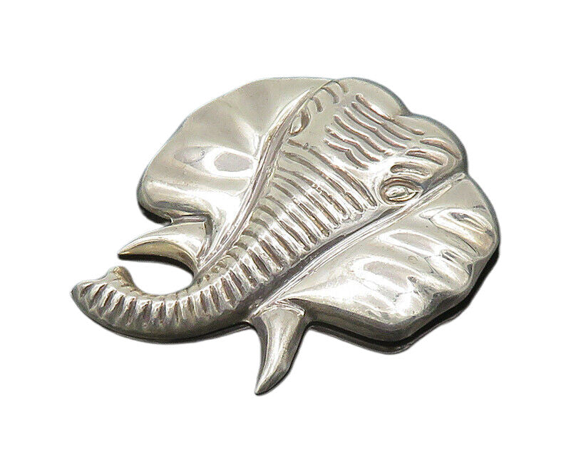 925 Sterling Silver  Vintage Shiny Elephant's Head Animal Pendant  PT16579