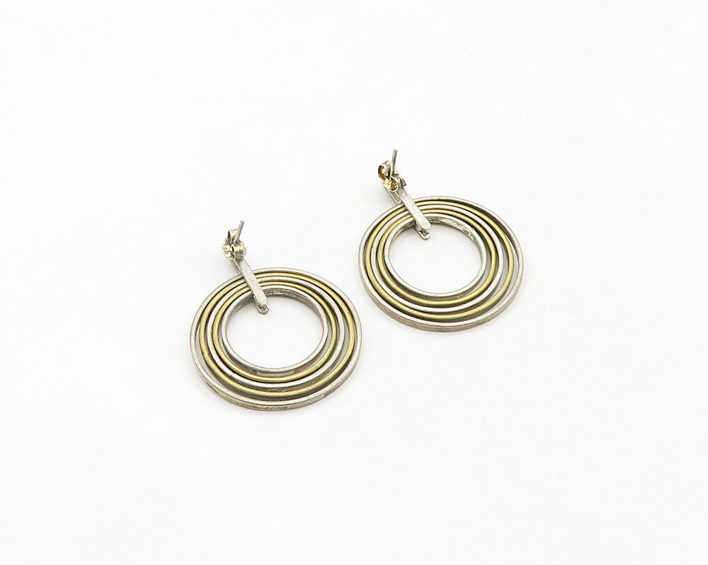DESIGNER 925 Sterling Silver Vintage Open Circle Two Tone Drop Earrings EG9630