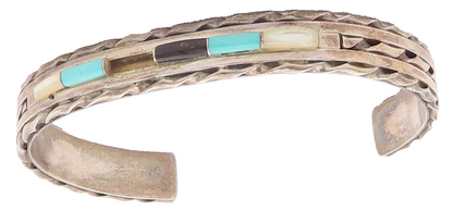 925 Sterling Silver Vintage Bracelet NAVAJO ZUNI Cylinder Shape Gemstone BT10387