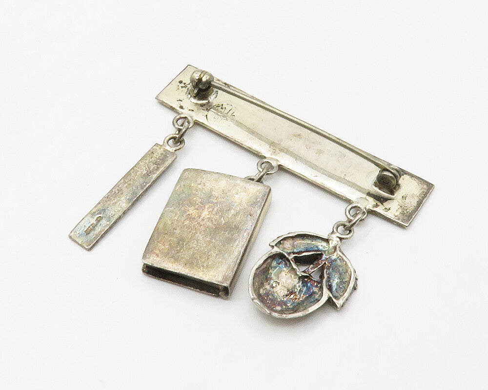 GFMW 925 Silver  Vintage Apple Ruler Notebook School Charms Brooch Pin  BP5469
