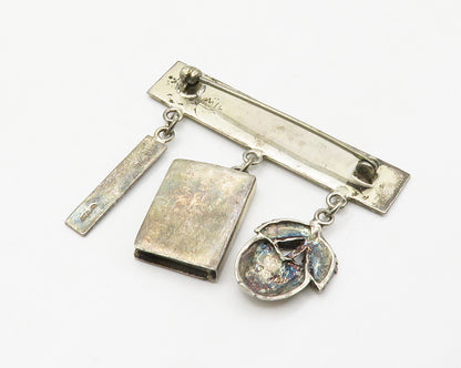 GFMW 925 Silver  Vintage Apple Ruler Notebook School Charms Brooch Pin  BP5469