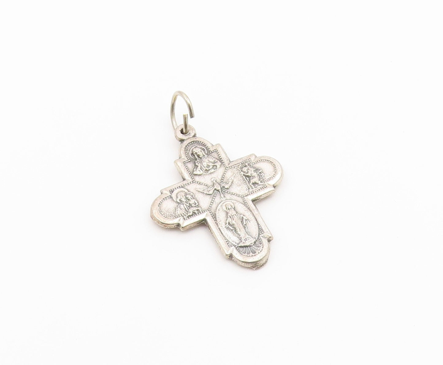 925 Sterling Silver Vintage Pendant Catholic Four Way Holy Cross Medal  PT26640