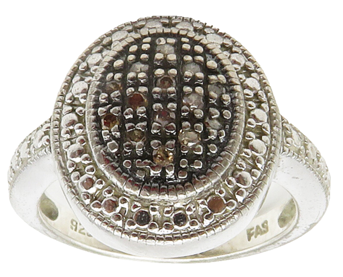 925 Sterling Silver  Shiny Genuine Diamonds Oval Cocktail Ring Sz 7  RG15448