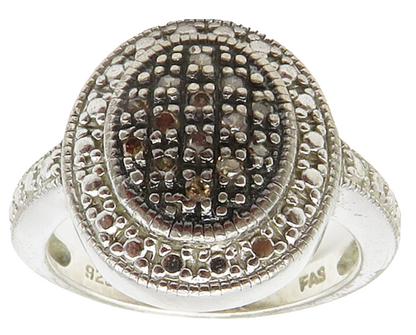925 Sterling Silver  Shiny Genuine Diamonds Oval Cocktail Ring Sz 7  RG15448