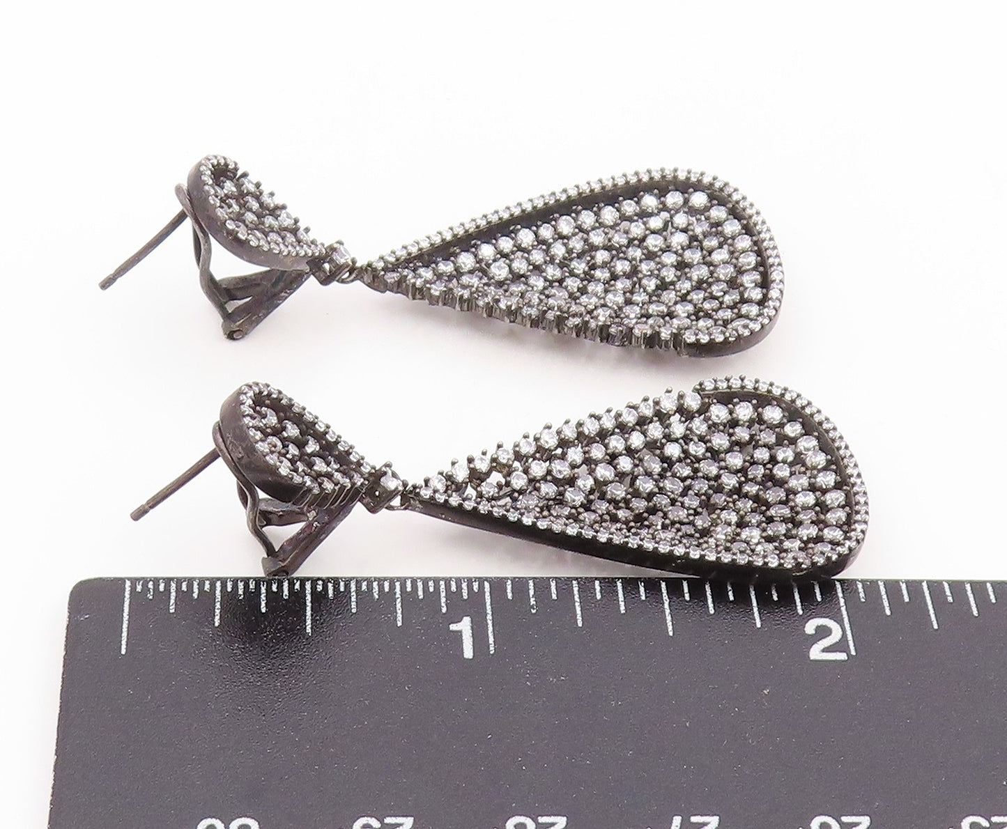 925 Sterling Silver Vintage Earrings Cluster CZ Pave Elegant Teardrop  EG14023