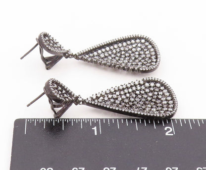 925 Sterling Silver Vintage Earrings Cluster CZ Pave Elegant Teardrop  EG14023