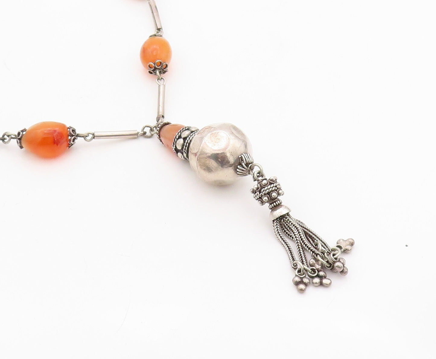 925 Sterling Silver Vintage Necklace Designer Gemstone Beaded Tassel  NE4312