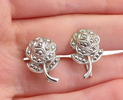 925 Sterling Silver  Vintage Shiny Flower Motif Non Pierce Earrings  EG2733