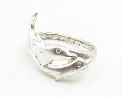 925 Sterling Silver  Vintage Shiny Dolphin Motif Band Ring Sz 6.5  RG11949