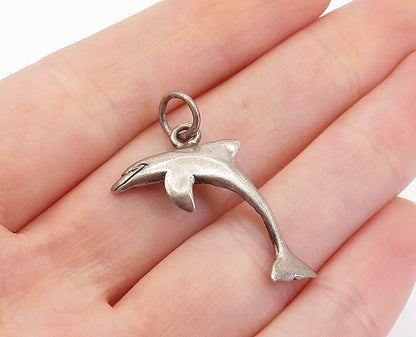925 Sterling Silver  Vintage Dark Tone Leaping Dolphin Motif Pendant  PT3065