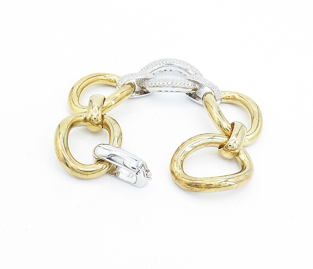 925 Sterling Silver Cubic Zirconia Two Tone Large Chain Bracelet BT2167