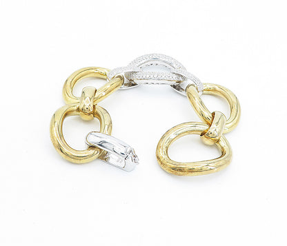 925 Sterling Silver Cubic Zirconia Two Tone Large Chain Bracelet BT2167