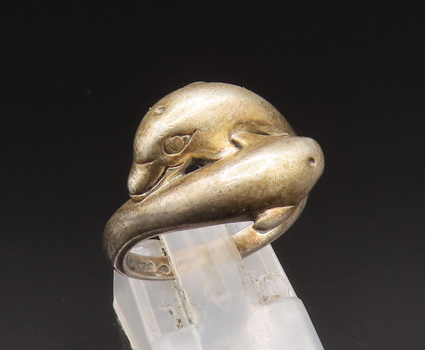 925 Sterling Silver   Vintage Double Dolphin Bypass Ring Sz 7  RG24687