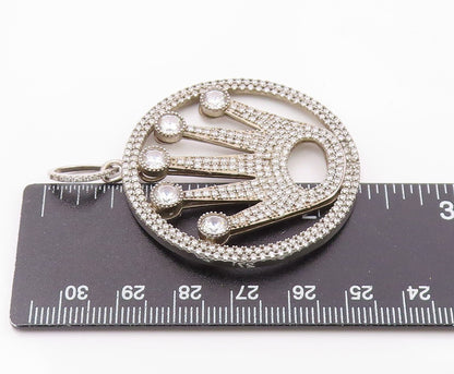 925 Sterling Silver  Vintage Cubic Zirconia Royal Crown Motif Pendant  PT15845