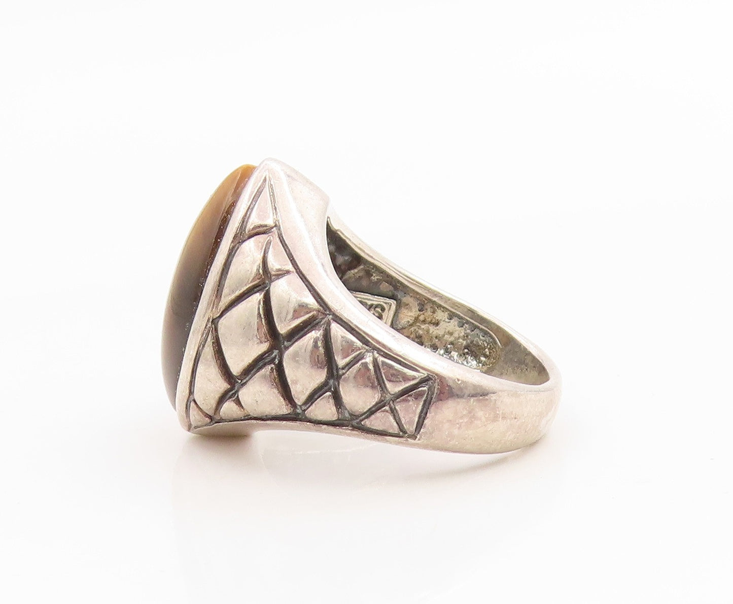 925 Sterling Silver Vintage Ring Marquise Shape Tiger's Eye Band  Sz 6  RG35923