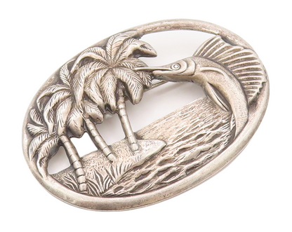 925 Sterling Silver Vintage Brooch Pin Solid Cutout Fish Beach Landscape BP11193
