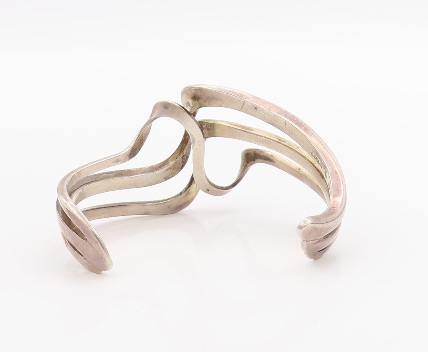 925 Sterling Silver Vintage Bracelet Modernist Freeform Wave Design Cuff BT11400
