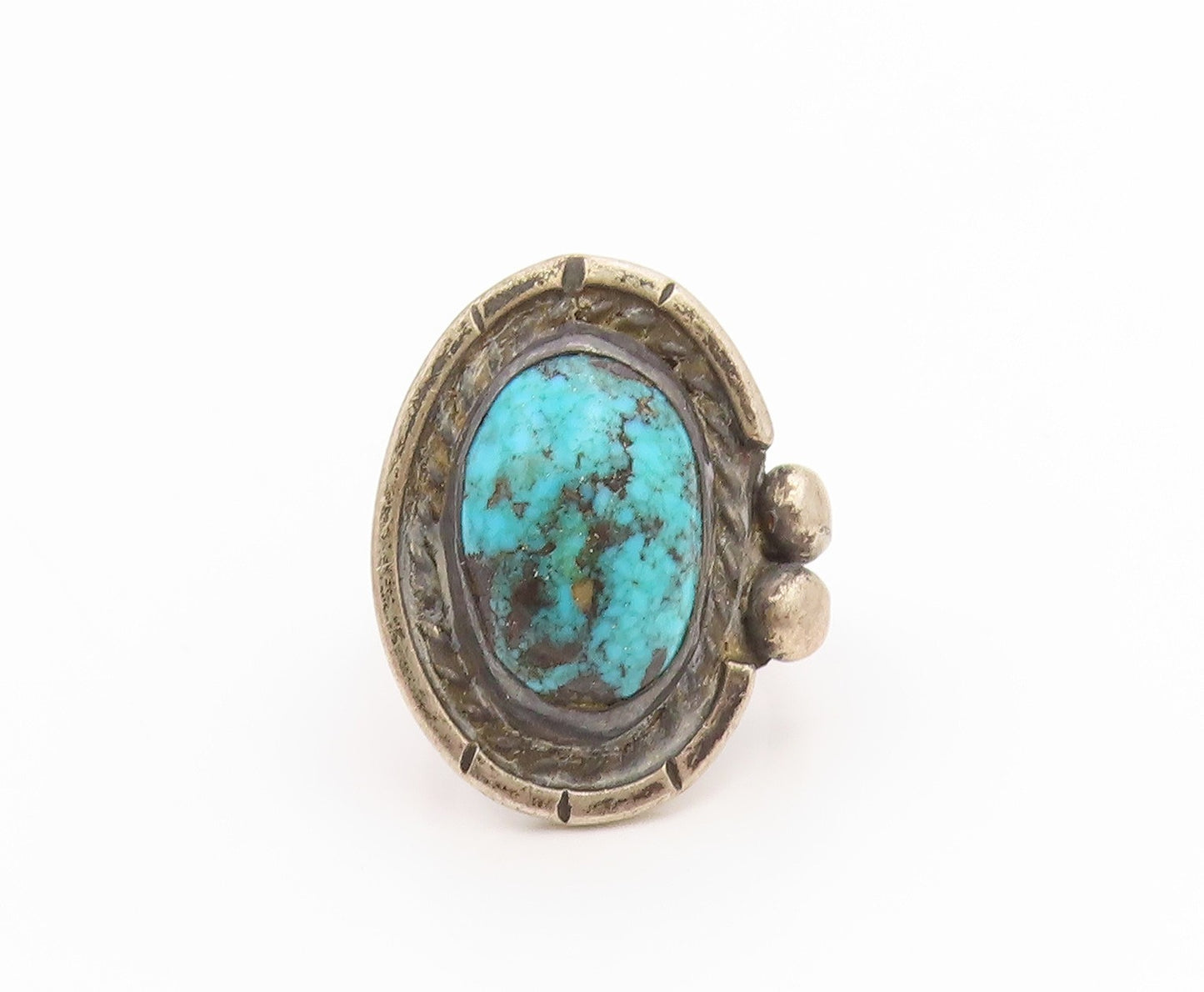925 Sterling Silver Vintage Ring NAVAJO Cabochon Turquoise Band  Sz 6.5  RG35524