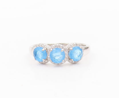 925 Sterling Silver Vintage Ring Round Blue Halo White Topaz   Sz 9.5  RG31785