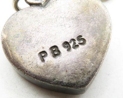 925 Sterling Silver  Vintage Mother Of Pearl Love Heart Drop Pendant  PT10308