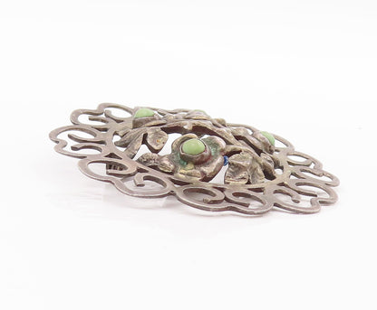 925 Sterling Silver Vintage Brooch Pin MEXICO Antique Turquoise Flower  BP10954