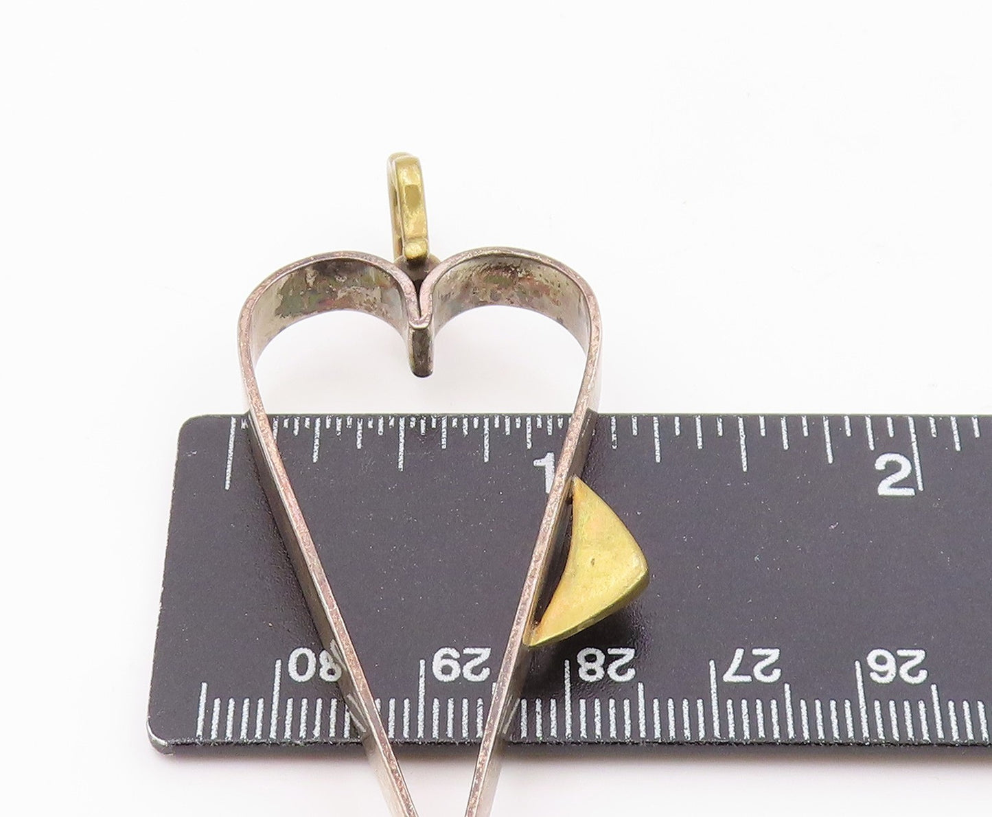 925 Sterling Silver  Vintage Two Tone Open Love Heart Drop Pendant  PT9951