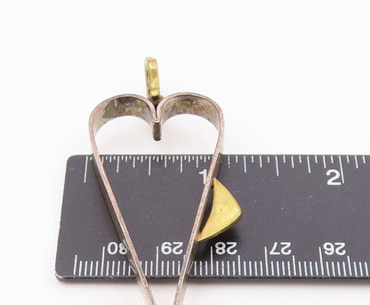 925 Sterling Silver  Vintage Two Tone Open Love Heart Drop Pendant  PT9951