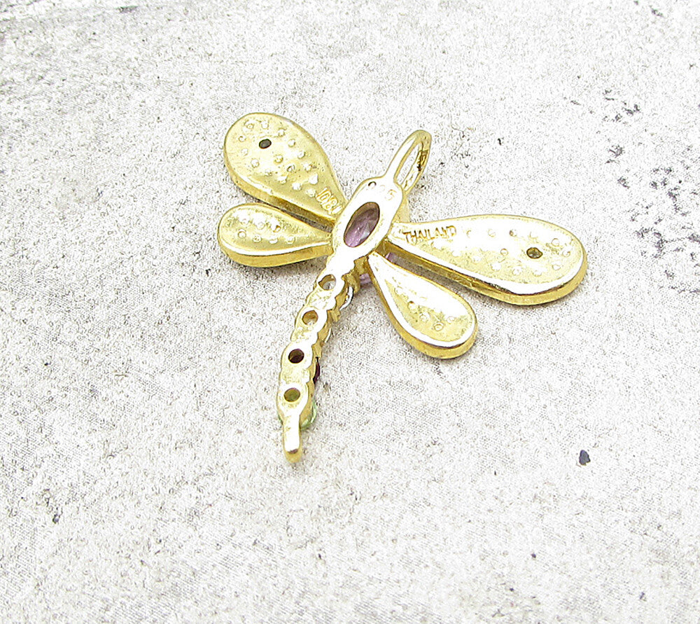 Gold Over 925 Silver  Gemstones & Genuine Diamonds Firefly Pendant  PT1250