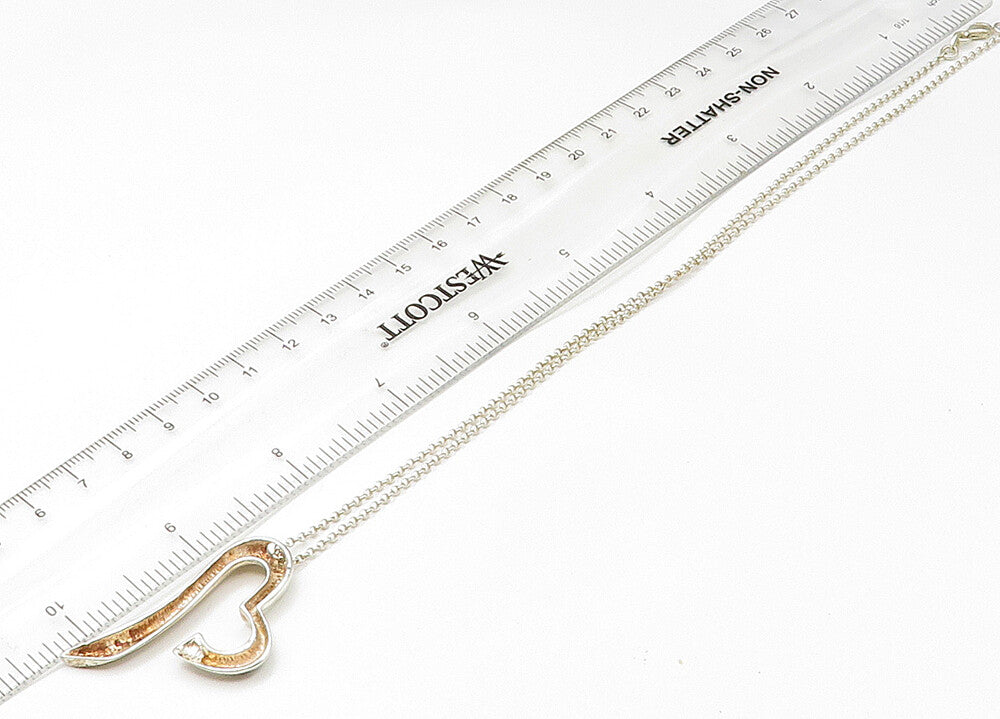 925 Sterling Silver  Vintage Shiny Open Love Heart Chain Necklace  NE3617