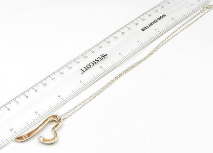 925 Sterling Silver  Vintage Shiny Open Love Heart Chain Necklace  NE3617