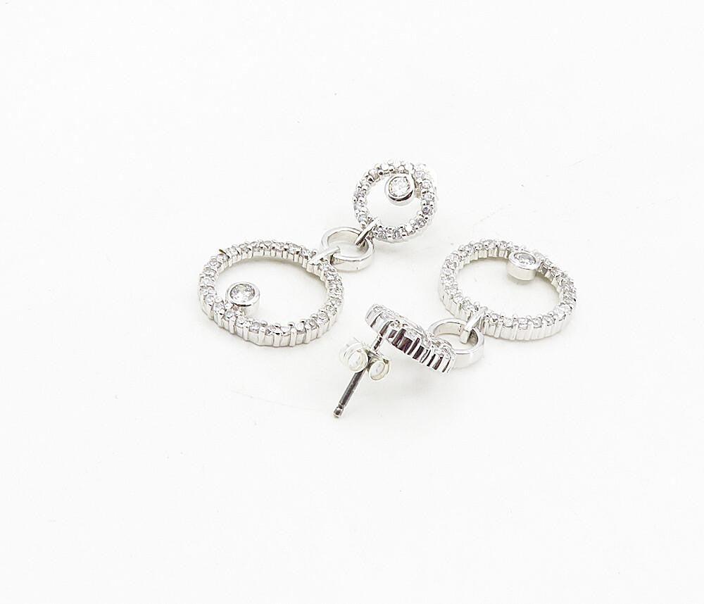 925 Sterling Silver  Sparkling Cubic Zirconia Linked Dangle Earrings  EG4571