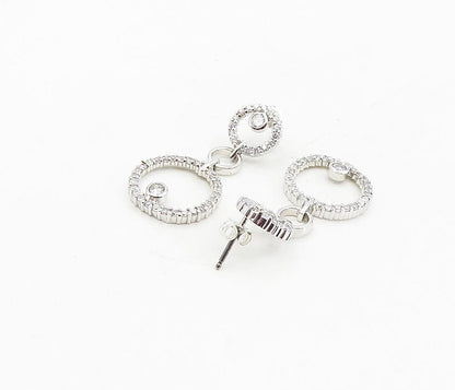 925 Sterling Silver  Sparkling Cubic Zirconia Linked Dangle Earrings  EG4571