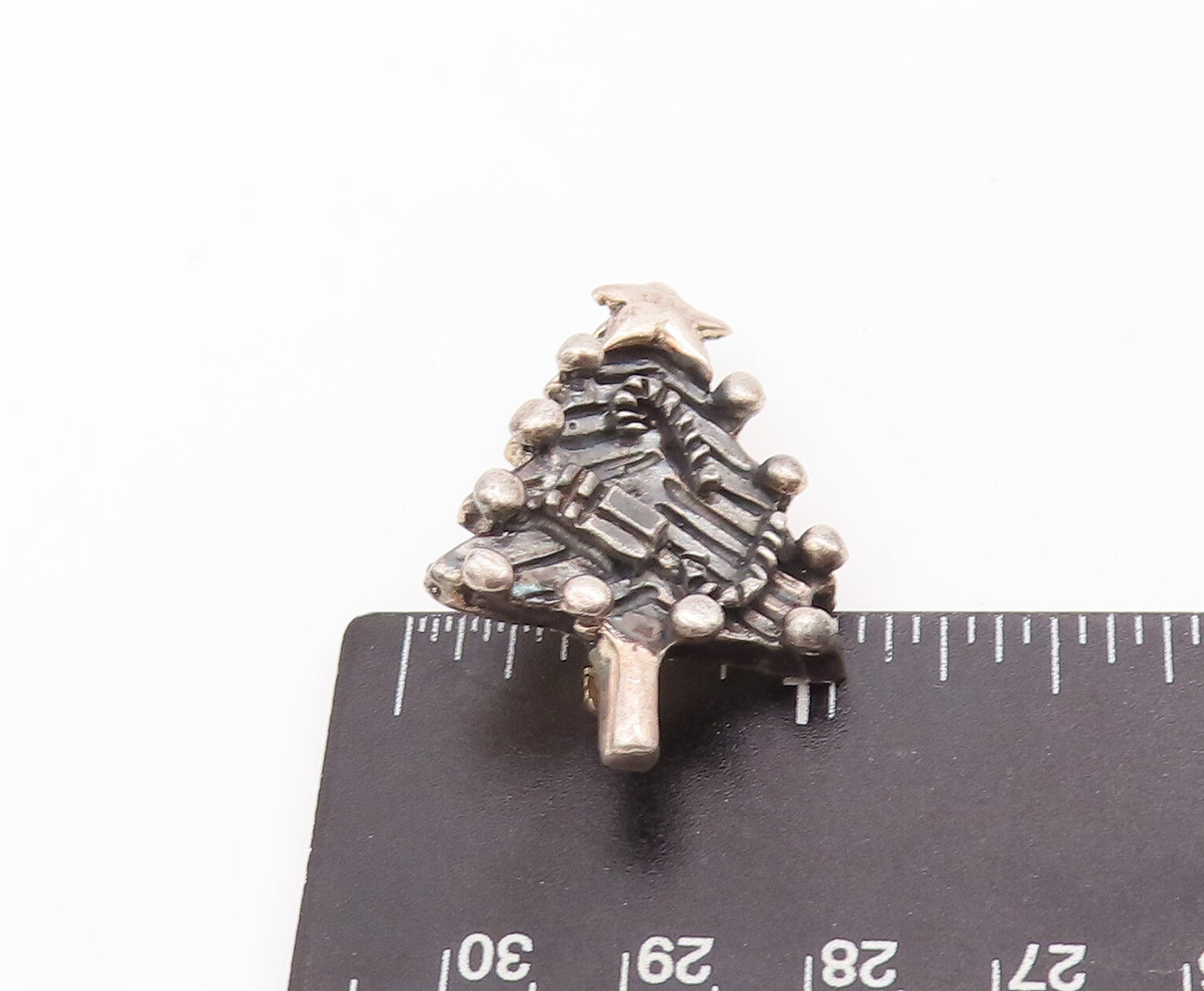 925 Sterling Silver Vintage Brooch Pin Solid Carved Mini Christmas Tree  BP10976
