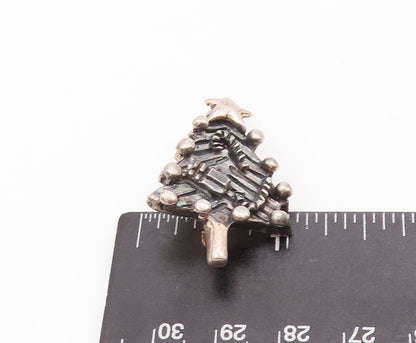 925 Sterling Silver Vintage Brooch Pin Solid Carved Mini Christmas Tree  BP10976