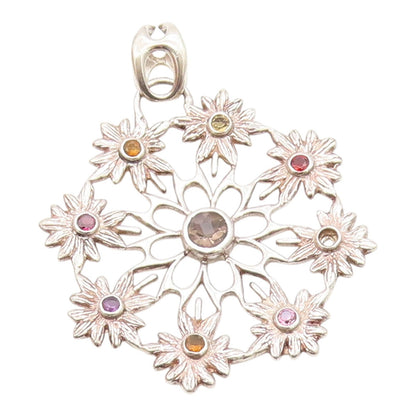 925 Sterling Silver  Topaz Amethyst & Citrine Flower Motif Pendant  PT6639