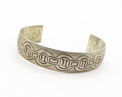 925 Sterling Silver  Vintage Etched Pattern Round Cuff Bracelet  BT5710
