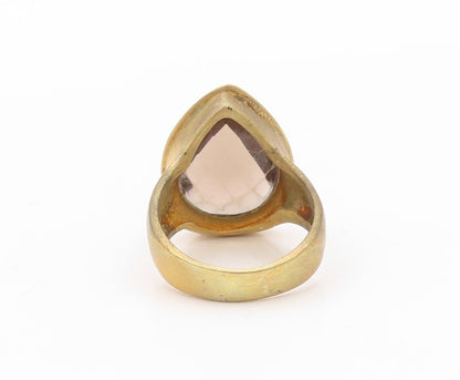 925 Sterling Silver Vintage Ring Gold Plated Drop Cut Smoky Quartz Sz 8  RG30310