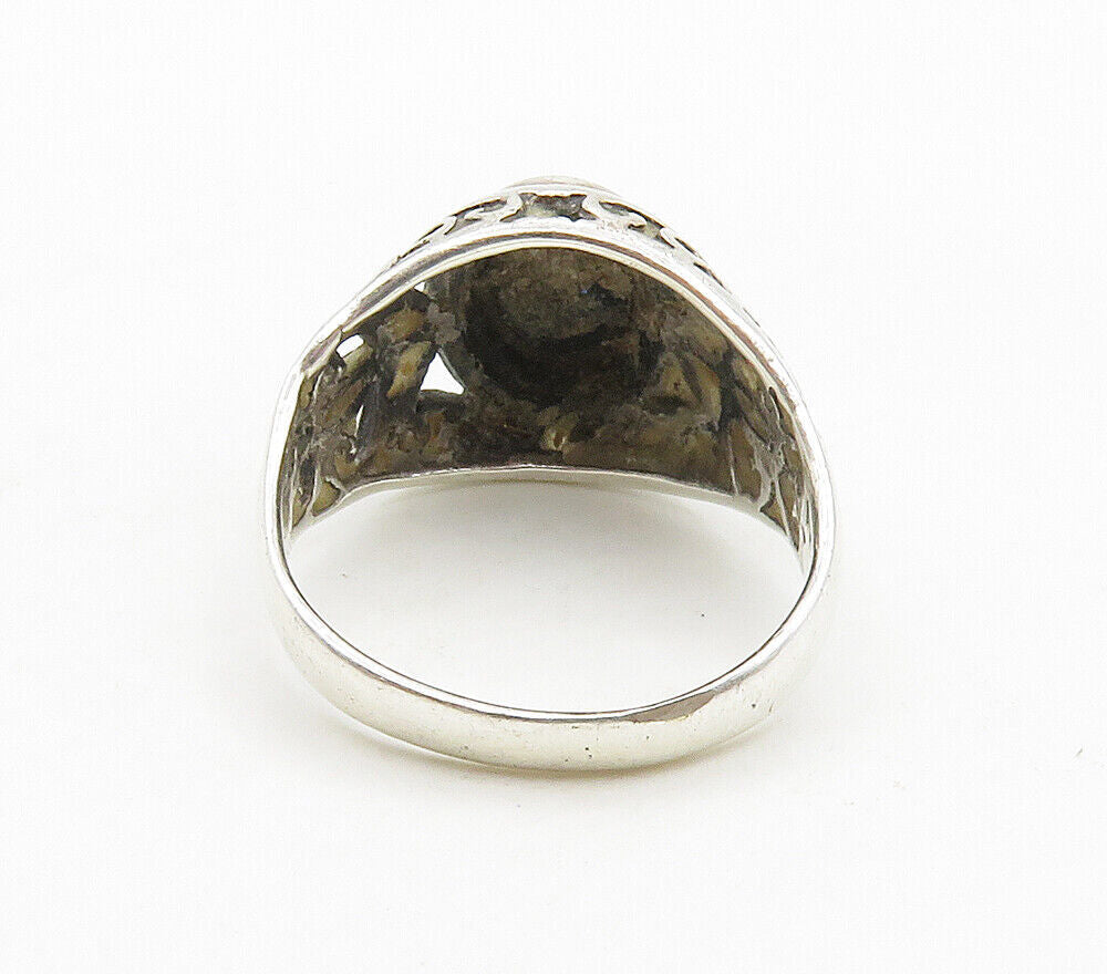 925 Sterling Silver  Vintage Inlaid Black Onyx Swirl Band Ring Sz 6  RG15742