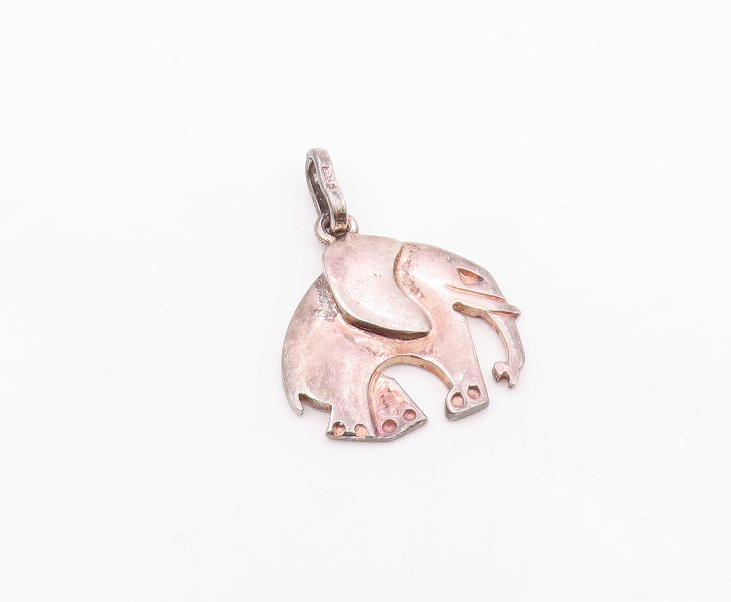925 Sterling Silver  Vintage Shiny Dark Tone Elephant Motif Pendant  PT7198