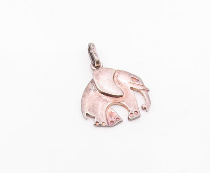 925 Sterling Silver  Vintage Shiny Dark Tone Elephant Motif Pendant  PT7198