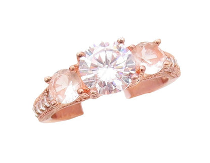 925 Sterling Silver Vintage Ring Rose Gold Plated Carved Topaz  Sz 7  RG30383